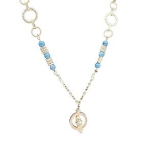 Circles - Blue Globe Beads - Silver Box Beads - Pendant Necklace